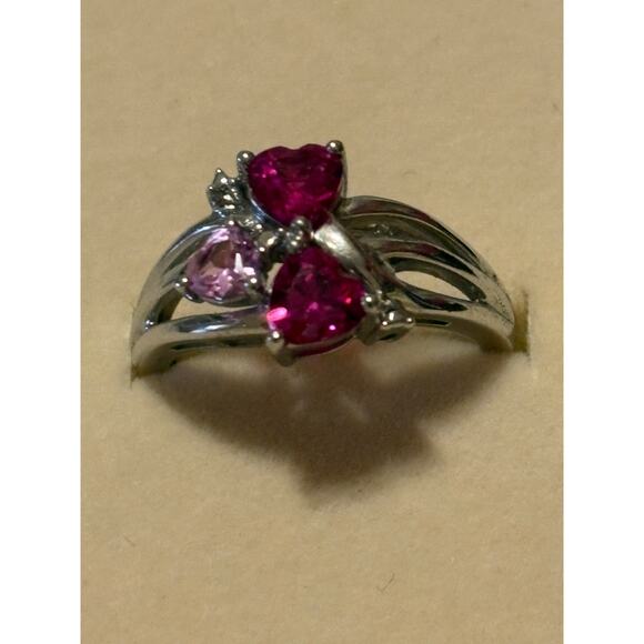 Sterling Silver Size 6 Ring With Pink Heart Stones - Picture 4 of 8